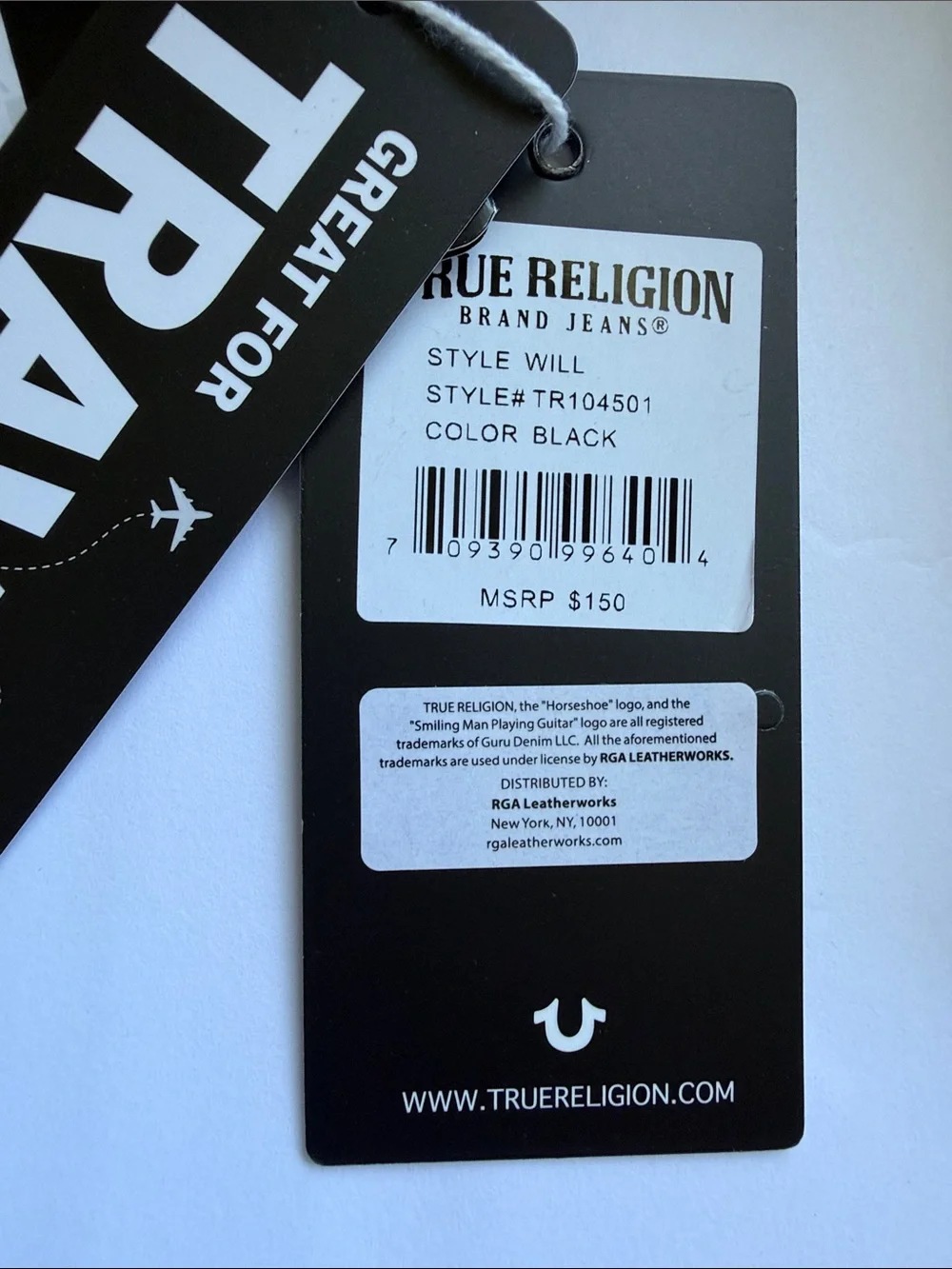 True Religion Black Travel Backpack with Subtle Logo